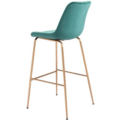 Modern Tony Green Velvet & Gold Steel Bar Stool