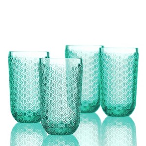 Elle Decor Bistro Key 14 oz. Highball Glass Drinkware, Set of 4,Green - 1 of 4