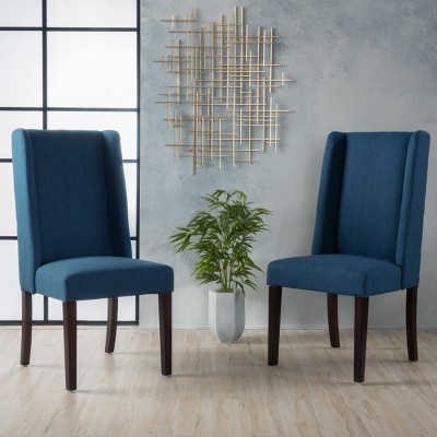 Coolbibila Modern Fabric Upholstered Wingback Dining Chairs Set Of 2,Wooden Leg High Back Padded Dining Chair,Kitchen Dining Room Side Chair