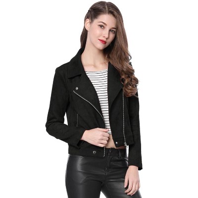 INSPIRE CHIC Women's Zip Up Faux Suede Biker Moto Jacket 2 Packs Black/Beige Small — фото 3