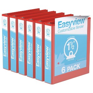 1.5" Premium Round Ring Binder 6pk Customizable View Red - Easyview: Polypropylene, 275 Sheet Capacity, 2 Pockets - 1 of 2