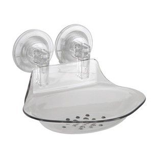 Power Lock Suction Soap Dish Holder Clear - Bath Bliss: Wall-Mounted Polypropylene Bathroom Accessory - 1 of 3