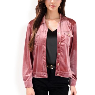 Anna-Kaci Women's Button-Up Velvet Jacket with Chest Pockets