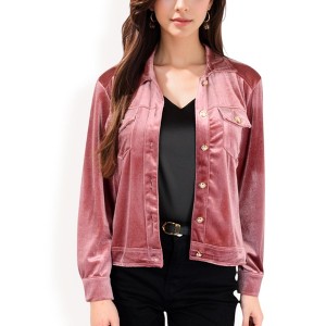 Anna-Kaci Women's Button-Up Velvet Jacket with Chest Pockets - 1 of 4