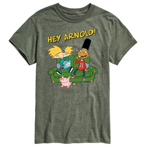 Men's Hey Arnold! Arnold, Gerald, and Abner Short Sleeve Graphic T-Shirt - Heather Military Green - 3 X-Large - 1 of 4