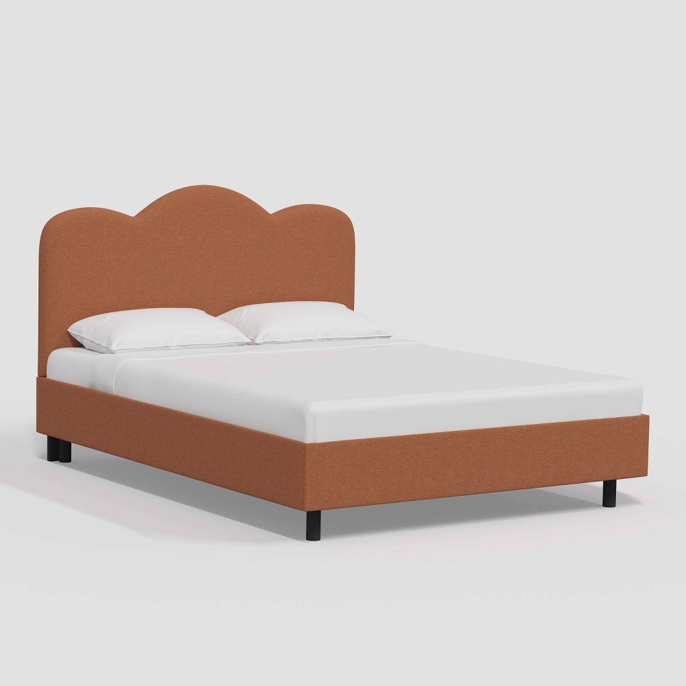 Photos - Bed Lizzie King Size Upholstered Scallop Platform  in Textured Linen Terracotta - Threshold™