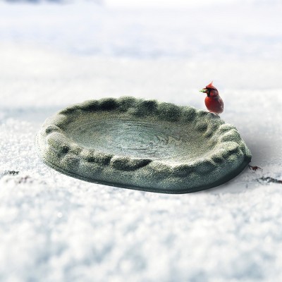 Gray Sand Coated Heated Outdoor Birdbath with Hidden Electrical Connection