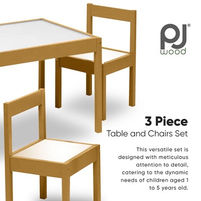 PJ Wood 3 Piece Natural Rubberwood Table and Chairs Set with White Wipeable Surface