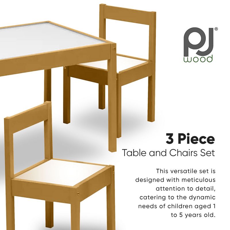 PJ Wood 3 Piece Solid Rubberwood Table and Chairs Set with Espresso Finish, Rounded Edges and Corners, and Wipeable Dry Erase Surface, Natural, 2 of 7