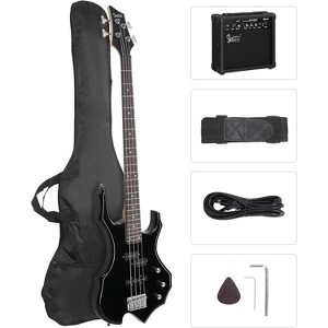 GLARRY Electric Bass Guitar 4 Strings Buring Fire Style Single Coil - Split Single Coil Pickups with 20W Amp, Bag - 1 of 4