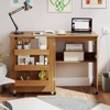 Costway Folding Sewing Table Rolling Craft Station with 3 Storage Bins & Charging Station White/Natural/Brown - 4 of 4