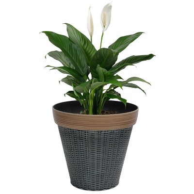 Gray and Tan Woven Style Indoor Outdoor Planter with Drainage Hole