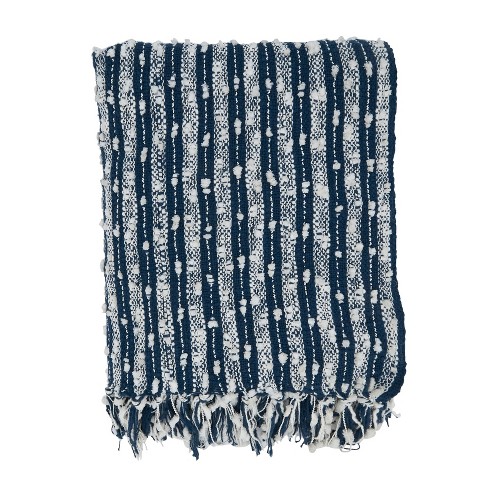 Navy throw blanket online with fringe