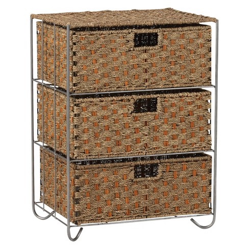 Household Essentials Seagrass And Rattan 3 Drawer Storage Unit