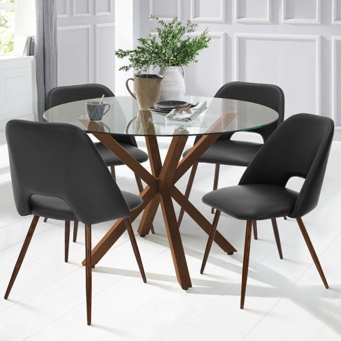 Wood dining table discount with leather chairs