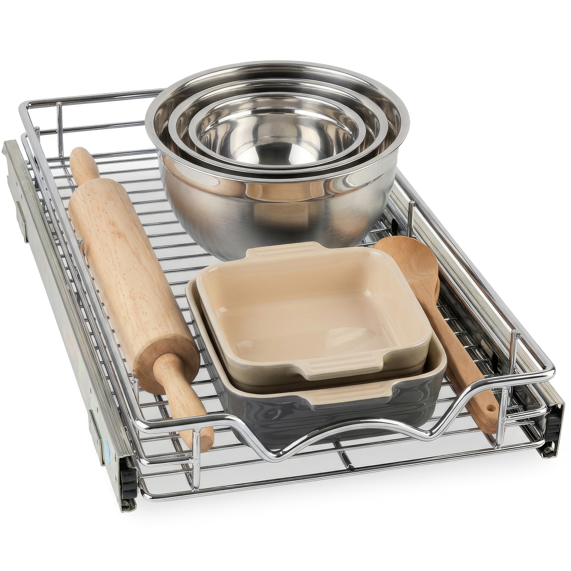 Hold N' Storage - Heavy-Duty Pull Out Pantry Cabinet Organizer with Anti Rust Chrome Finish - Basket Size 11" W x 17" D