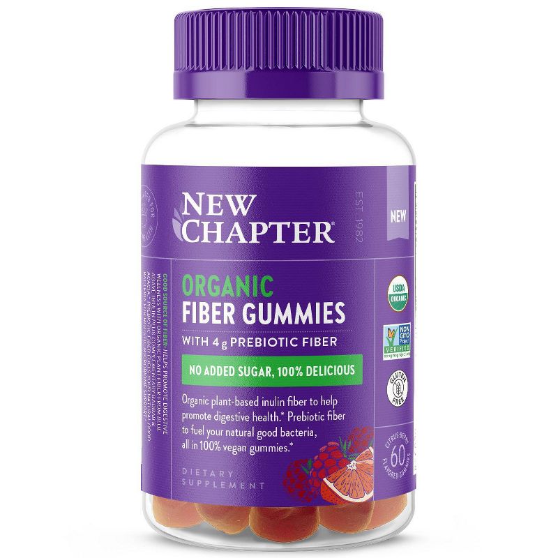 New Chapter Organic Fiber Gummies for Adults - up to 8g Plant-Based Prebiotic Fiber for Digestive Health - Citrus Berry - 60ct, 1 of 6