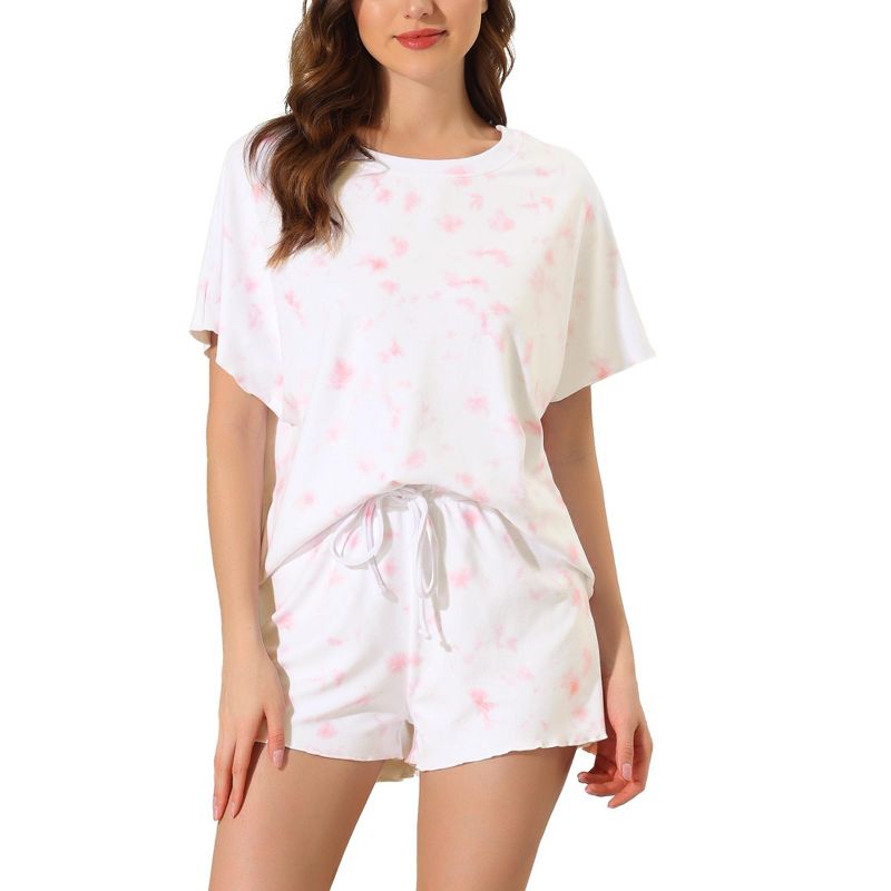 cheibear Women's Tie Dye Short Sleeves Sleepshirt with Shorts Lounge Pajama Set, 1 of 6