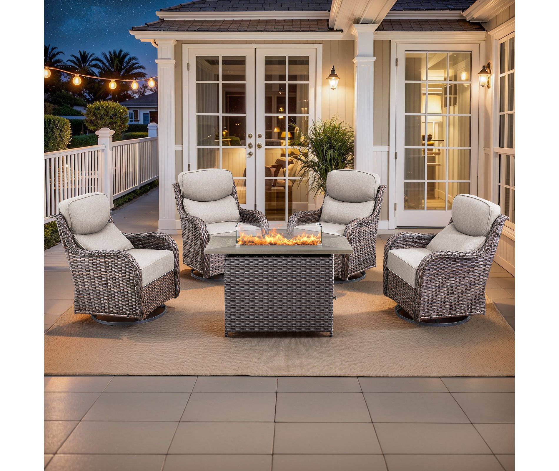 Gymojoy 5 Pieces Outdoor 6 Inch Sofa Swivel Chair with Fire Pit Table