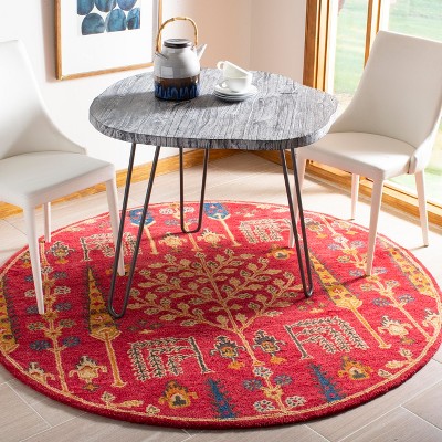 Handmade Red Wool Round Tufted Area Rug, 6'