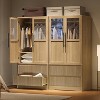 Acekool Wardrobe Closet for Bedroom, MDF & PB Board, Glass Wave Panel Doors, Hanging Rod, 2 Drawers, Shelves,Natural Wood Tone - 4 of 4