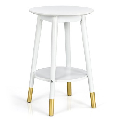 Costway Round End Table with Storage Shelf Home Decor Accent Side Table White