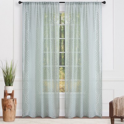 Chanasya 2pk Leaf Voile Sheer Window Curtain Panels - Set of 2 - 52 x 108 Inches Long - Sage
