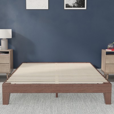 Walnut Queen Wood Frame Platform Bed with Slats