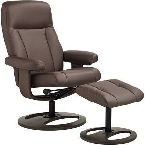 BenchMaster Bruce Chocolate Faux Leather Recliner Chair Modern with Ottoman Footrest Ergonomic Manual Reclining Swivel for Bedroom - 1 of 4