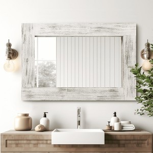 MAYEERTY Hanging Mirror Solid Wood Wide Edge Hollow Right Angle Rectangle Charcoal Baked - 1 of 4