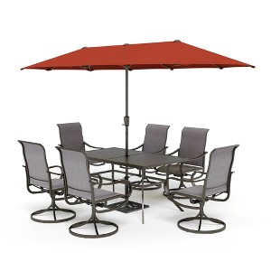 Captiva Designs 8pc Patio Dining Set with Rectangular steel table & Sling Swivel Chairs & Beige Umbrella - 1 of 4