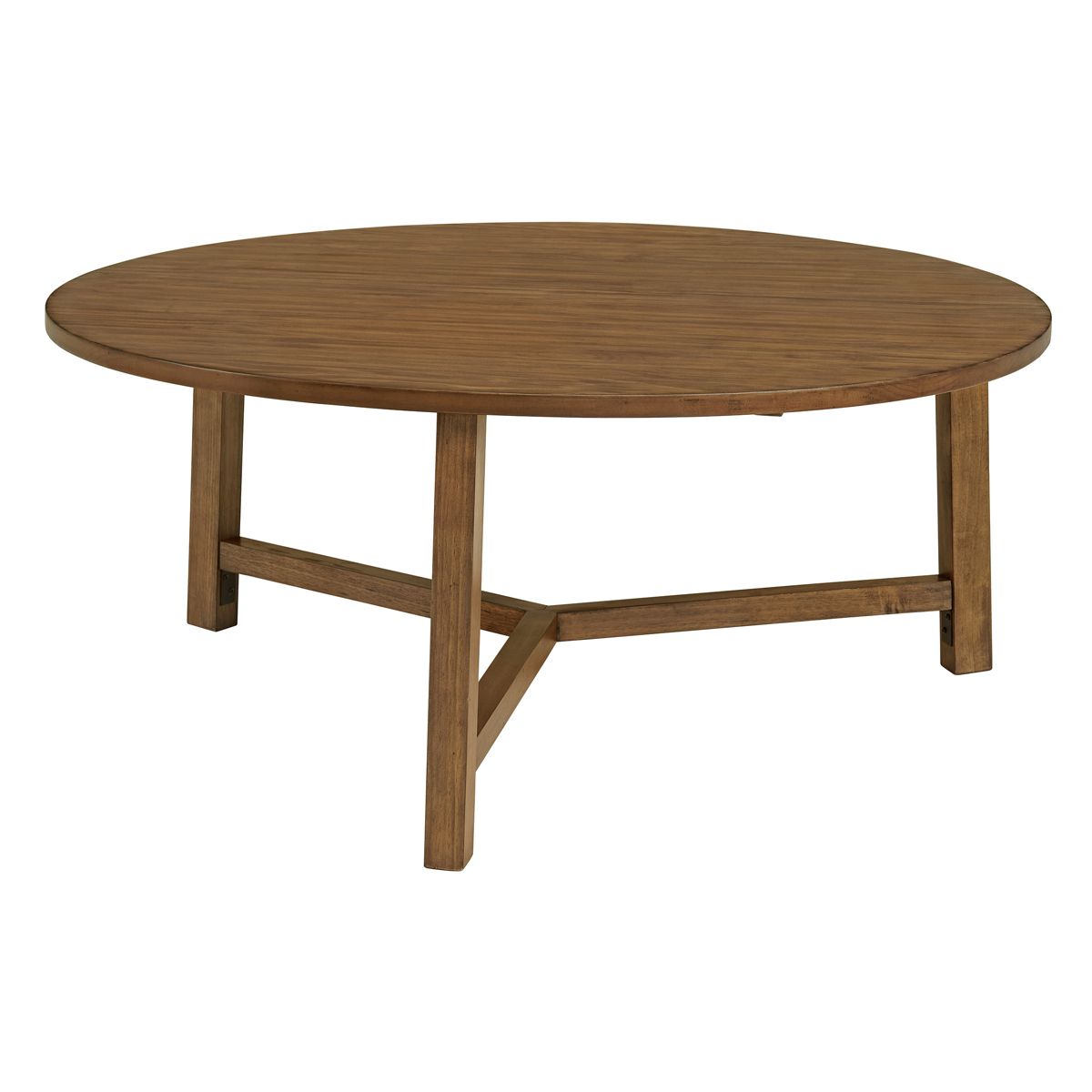 Alaterre Furniture Newbury 44-inch Round Coffee Table, Solid Wood Farmhouse Living Room Table, Pecan Finish - thumbnail 5