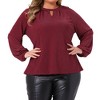 Agnes Orinda Women's Plus Size Glitter Sparkle Keyhole V Neck Long Sleeve Pleated Party Tops - 2 of 4