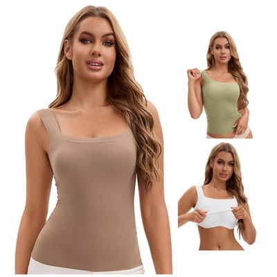 INSPIRE CHIC Women's 3 Packs U Back Tanks with Built-In Bra Silky No Show Basic Camisoles