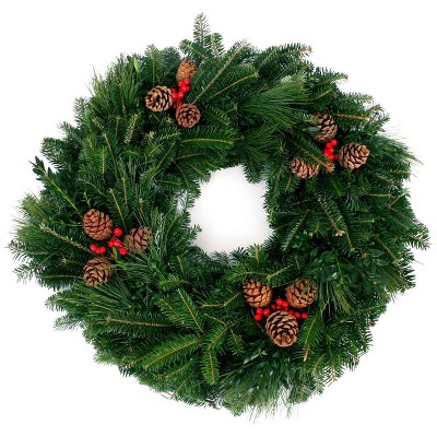 Live Fresh Cut Blue Ridge Mountain Mixed 24" Wreath with Cones and Berries - Van Zyverden