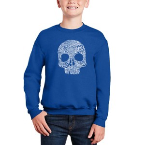 LA Pop Art Flower Skull - Boy's Word Art Crewneck Sweatshirt - 1 of 3