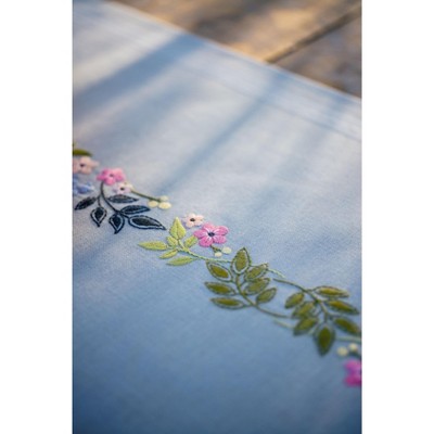 Vervaco Stamped Table Runner Embroidery Kit 16"X40"-Flower & Leaves