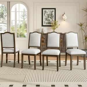 Modern Linen Upholstered Dining Chairs Set of 4 with Rubberwood Legs,High Curved Backrest,Farmhouse Wooden Kitchen Dining Chair-Coolbibila - 1 of 4