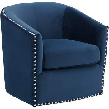 Studio 55D Fullerton Nail Head Trim Navy Blue Swivel Accent Chair