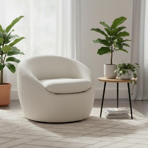 Homy Casa Modern Boucle Swivel Barrel Accent Chair with 360° Base and Cushioned Seat, for Living Room or Bedroom, White - 1 of 4