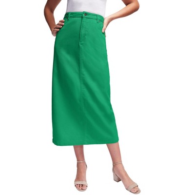 Jessica London Women's Plus Size Classic Cotton Denim Midi Skirt
