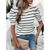 Women's Striped Puff Sleeve Knit Top - Crew Neck Structured Shoulder Fitted Casual Blouse with Timeless Stripe Pattern - 4 of 4