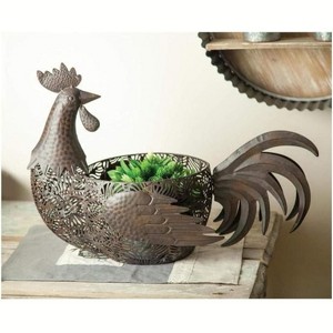 Manual Woodworks and Weavers Decorative Metal Rooster Basket, Country Kitchen Organizer - 1 of 3
