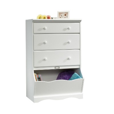 HomeStock Pogo 3 Drawer Chest with Storage Bin Soft White: Vertical Dresser for Bedroom