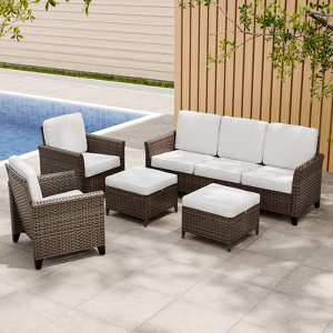 EAGLE PEAK Ocean Vista 5 piece Outdoor Patio Furniture Set， Variated Wicker Conversation Set with Cushions - 1 of 4