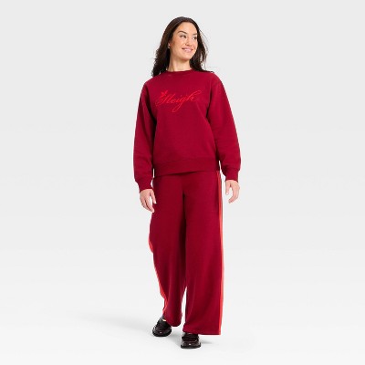 Women's Holiday Knit Graphic Pullover Sweatshirt - Universal Thread' Maroon - image 3