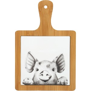 Pavilion Gift Company - Pig - 7.5" Bamboo & Ceramic Tile Trivet - Trivets - 1 of 4