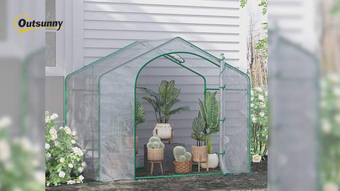 Outsunny 71'' x 39'' x 66'' Walk In Greenhouse Portable Hot House for Plants with Zippered Door and Top Window for Outdoor, Garden, Patio, PVC Cover, 2 of 10, play video