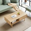 Mshliw 41" Rattan Coffee Table with Sliding Door Storage, Modern Farmhouse Rectangle Center Table with Solid Wood Legs for Living Room - 2 of 4