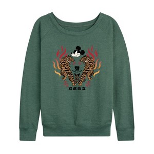Women's - Disney - Mickey And Twin Tigers Lightweight French Terry Wide Neck Long Sleeve Shirt - 1 of 4